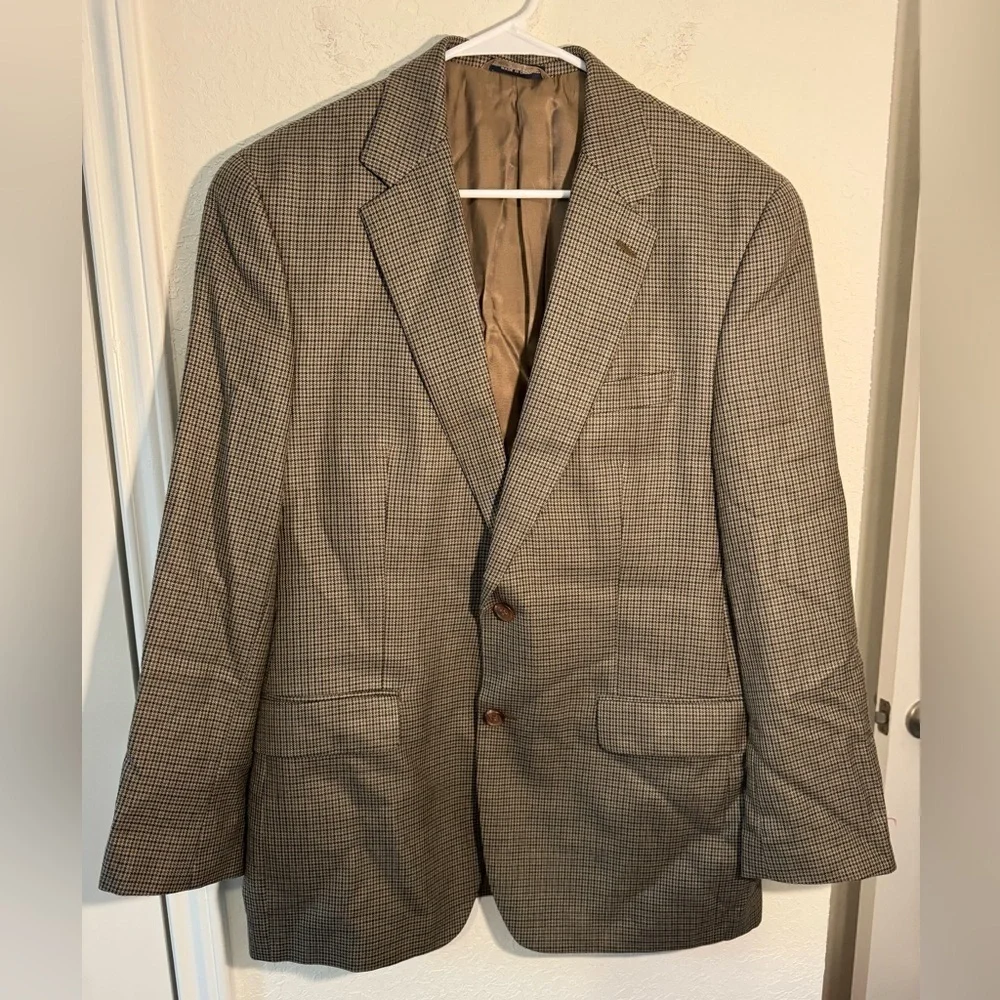 Ralph Ralph Lauren Wool Silk Blazer Mens 40R Brown Houndstooth Fall Jacket